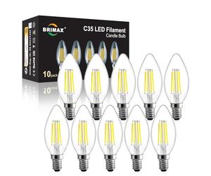 BRIMAX E14 Led Light Bulb Dimmable, 6w C35 E14 Small Screw Light Bulb, E14 Cool White Bulb 5000K, 60W Equivalent,C35 Candle Light Bulbs for Ceiling Lights and Chandelier,10Pack