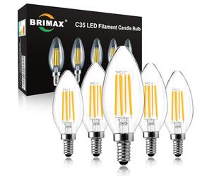 BRIMAX E14 Led Light Bulb Dimmable, 6W Warm White Candle Light Bulb,5Pack | 60W Equivalent,Save 90% Energy,SES Small Edison Screw,C35 Vintage Filament Light Bulbs for Ceiling Lights and Chandelier