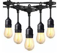BRIMAX Outdoor String Lights 49FT Heavy Duty Commercial Grade Waterproof String Lights, 15 E27 Sockets, 15 Shatterproof LED Bulbs (2W Warm White), Garden Light for Patio, Backyard, Cafe