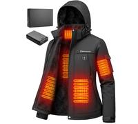 Brimekey Women's Heated Fleece Jacket with 20000 mAh Battery, Waterproof & Windproof Heated Ski Jacket Hood with 6 Heating Zones & 3 Levels, Heating Jacket for Skiing, Snowboarding, Hiking, Winter