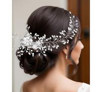 Brimekichio Wedding Headpiece for Bride, Flower Pearl Rhinestone Hair Comb Bridal Wedding Hair Accessories for Women