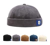 Brimless Hat for Men Corduroy Docker Cap Sailor Skullcap Cuff Retro Beanie Adjustable