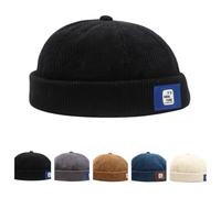 Brimless Hat for Men Corduroy Docker Cap Sailor Skullcap Cuff Retro Beanie Adjustable