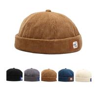 Brimless Hat for Men Corduroy Docker Cap Sailor Skullcap Cuff Retro Beanie Adjustable