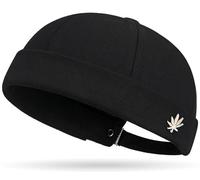 Brimless Hats for Men Women Buckle Docker Cap Adjustable Beanie Skullcap, Black, 7-7 3/4