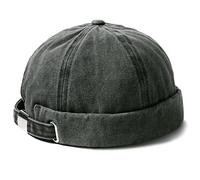 Brimless Hats for Men Womens Skullcap Mens Vintage Docker Beanie Cap Washed Cotton Rolled Cuff Harbour Hat, Dark Green, One size