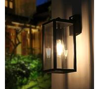 BRIMMEL Outdoor Wall Light Dusk to Dawn - Aluminum Black Wall Lantern Porch Sconce with Ambient Sensor, Anti-Rust IP44 Lights Fixture with Clear Glass Shade, Matte Black