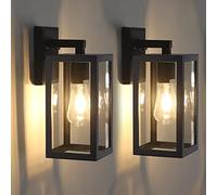 BRIMMEL Outdoor Wall Lights Black Wall Lantern Porch Light, Aluminum Exterior Wall Lanterns with Clear Glass Shade Anti-Rust Outdoor Wall Sconce Light Fixture, Matte Black, 2 Packs