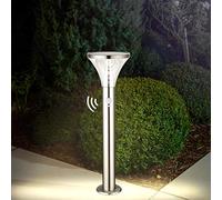 BRIMMEL Solar Outdoor Garden Post 60W Brushed Stainless Steel Auto Switch with Motion Sensor Bollard Light 3-Light-Modes IP44 Landscape Light 3000K Warm White, 50cm, SG601088
