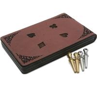 Brimtoy Leather and Mahogany folding cribbage board - travel cribbage set -supplied with 4 metal pegs -magnetic case-size opened approx 20cm x 6cm x 0.5cm-Unisex game for teen/adult