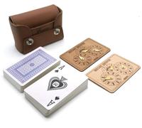 Brimtoy Leather Bezique card game set in handy sized pouch - pocket size/travel set - consists of 2 packs of playing cards and pair of wooden Bezique Markers - Adult/Unisex card game