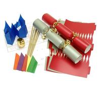 Brimtoy Make Your Own Large (14" / 35cm) Christmas Cracker Kits - Red & Silver - Complete Set with Paper Hats, Snaps, Jokes and Ribbon - 10 Pack