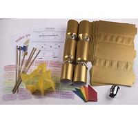 Brimtoy Make Your Own Large (14" / 35cm) Cracker Kit - Gold - Supplied with Paper Hats, Snaps, Jokes & Trivia Sheet and Ribbon - 10 Pack