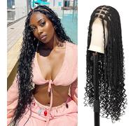 Brinbea 13x8 Inch HD Lace Front Wig for Women Knotless Boho Braided Wigs with Baby Hair Black Box Long Premium Synthetic Hair Braided Lace Front Wig 36 Inch