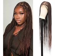 Brinbea 36 inch Braided Wigs 13X8" HD Lace Front Braided Wig for Women Brown Human Hair Blended Knotless Box Braid Wigs with Baby Hair