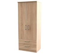 Crowndale Devon Ready Assembled 2 Door 2 Drawer Bardolino Oak Wardrobe - Size: 2 Door, 2 Drawer - Brown - Wilko