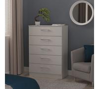 Crowndale Devon 5 Drawer Matt Grey Chest of Drawers Ready Assembled - Grey Matt - Wilko