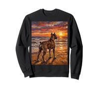 Brindle Boxer at a Sunset Beach Dog Artwork Sweatshirt