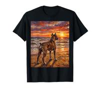Brindle Boxer at a Sunset Beach Dog Artwork T-Shirt
