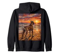 Brindle Boxer at a Sunset Beach Dog Artwork Zip Hoodie