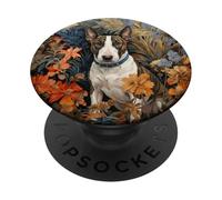 Brindle Bull Terrier Floral Botanical Dog Art PopSockets Adhesive PopGrip