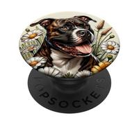 Brindle Pitbull Dog Summer Daisy Wildflowers PopSockets Adhesive PopGrip