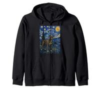 Brindle Pitbull Dog Van Gogh Starry Night Zip Hoodie