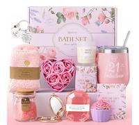 Briney 10 Pcs Pamper Bath Sets for Women Gifts Relaxation Spa Sets for Her 21st Birthday Gift, Unique Present Relaxation Spa Bath Basket Get Well Soon Package for Friends Sister Girls Gift box, Pink