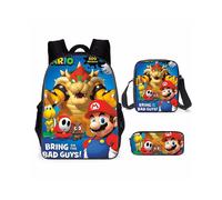 (BRING) 3pcs Super Mario School Bag Backpack Shoulder Pencil Case Suitable For Kids