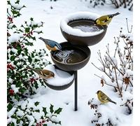 Bring Life Back to Your Garden, 3-Tier Rain-Fed Metal Ground Birdbath Stake, Antique Weathered Bronze Cascading Rainwater Collector, Self-Filling No-Power Design for Wild Birds Garden Decor, 1PC