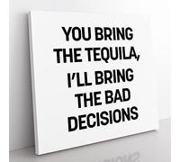 Bring the Tequila Modern Typography Quote Canvas Wall Art Print Ready to Hang, Framed Picture for Living Room Bedroom Home Office Décor, 35x35 cm (14x14 Inch)