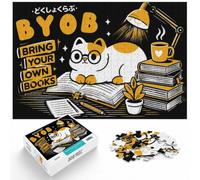 Bring Your Own Books Poster, Cute Reading Cat Jigsaw Puzzle, 1000 Piece