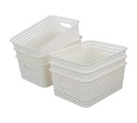 Bringer Set of 6 Plastic Storage Baskets, White Weave Storage Baskets
