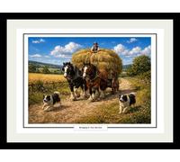 Bringing in the Harvest Lage A3 Print, Shire Horses and Border Collies, Rural Countryside Scene, 42cm x 29.7cm