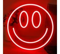 BringLuck2U Smile Face Neon Sign, Smiling LED Neon Light USB Powered Cheerful Light Up Sign,Red Smiley Face Wall Signs for Bedroom Kids Room Game Room Birthday Gift