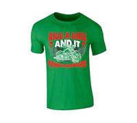 Brings Happiness T-Shirt Mens Winged Motorcycle Skull Graphic Biker Enthusiasts Ride a Bike Cool Rider Shirt Party Wear Style Irish Green - L