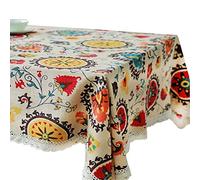 Bringsine Vintage Rectangular Cotton Linen Lace Sun Flower Tablecloth, Washable Tablecloth Dinner Picnic Table Cloth Home Decoration Assorted Size