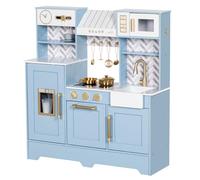 BRINJOY Play Kitchen, Children's Play Kitchens with Oven, Stove, Sink, Apron, Ice Maker, Cookware,Toy Kitchen Set for Toddler Girl Boy Age 3+，Kids Kitchen Blue (Blue)