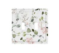 Brinkaloo Sage Green Eucalyptus Leaves Floral 2 Gang Double Toggle Wall Plate Decorative Wildflower Flowers Light Switch Cover Faceplate Switchplate Electrical For Bathroom Kitchen
