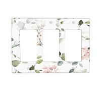 Brinkaloo Sage Green Eucalyptus Leaves Floral 3 Gang Triple Rocker Wall Plate Decorative Wildflower Flowers Light Switch Cover Faceplate Switchplate Electrical For Bathroom Kitchen