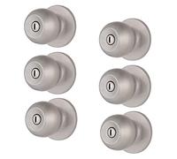 BRINKS - 6-Pack Satin Nickel Transitional Privacy Locking Round Door Knob - Interior Modern Bed/Bath Lockset Flat Doorknob