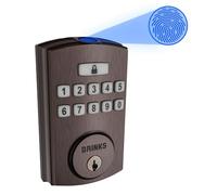 Brinks Fingerprint & Keypad Electronic Door Lock with Deadbolt, High-Security Keyless Entry Smart Lock for Front Door, Up to 50 User Codes, Automatic Locking, Tuscan Bronze