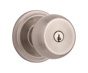 BRINKS - Stafford Front Door Keyed Door Knob, Satin Nickel - Hands-Free Door Handle Opens 3 Ways: Push, Pull, Rotate