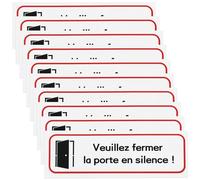 Briny River 10pcs 196x65mm Please Close The Door Quietly Sign Self-Adhesive Sticker "Veuillez fermer la Porte en Silence!" PVC