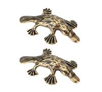 Briny River 2Pcs Vintage Brass Platypus Figurine 5x3cm Solid Animal Ornament for Bookshelf Desk Tea Pet Paperweight Decor