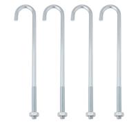 Briny River 4pcs M10 Hook Bolt J Long Shank Threaded Bolt Industrial Fastener for Pipework Garden Fence Projects Roof Sheets Concrete (250mm)