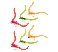 Briny River 6pcs Tungsten Bead Squirmy Worms Fishing Lures Red Orange and Green Size 12 Hook