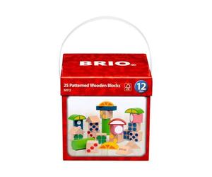 BRIO 25 Patterned Wooden Blocks - Educational Learning Toys for Toddlers Age 12 Months Up (Kids 1 Year Old)