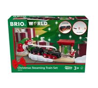 BRIO World 36014 Battery Steam Train Christmas Set - From the Chimney of the Engine Flows Cold Water Steam - Large Rail Layout for a Round Tour Around the Christmas Tree, Recommended from 3 Years