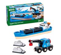 BRIO World 33534 Container Ship & Crane Wagon - 4-Piece Toddler Train Set (Ages
